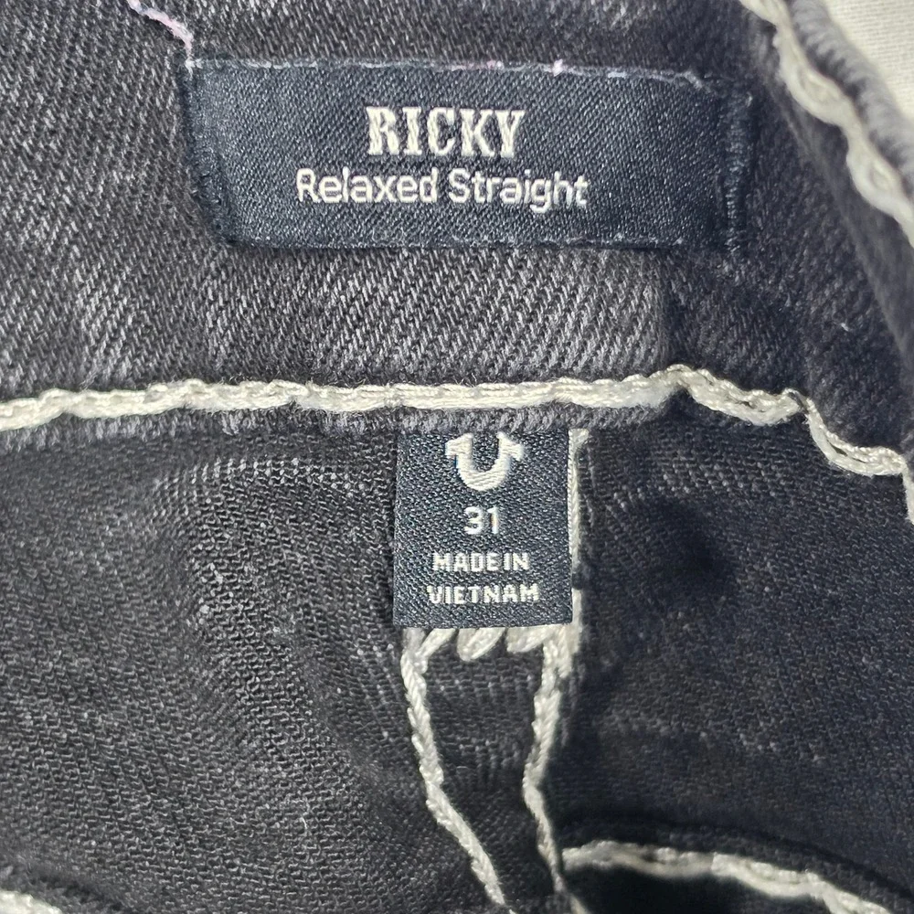 True Religion Ricky Relaxed Straight Mens Black Super T Flap Jeans 2000s
